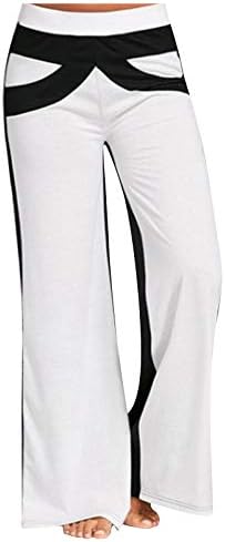 מכנסי יוגה רגל רחבים של נשים מותניים אלסטי בלוק בלוק פלאצו מכנסיים ארוכים מכנסיים אימונים מזדמנים נוחים פלוס גודל