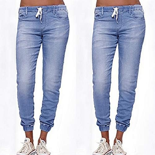 מתיחות מכנסי ג'ינס לנשים סתיו אלסטי בתוספת משיכה קצוצה מזדמנת בתוספת פלוס מכנסי מכנסי ג'ינס רחבים בגודל