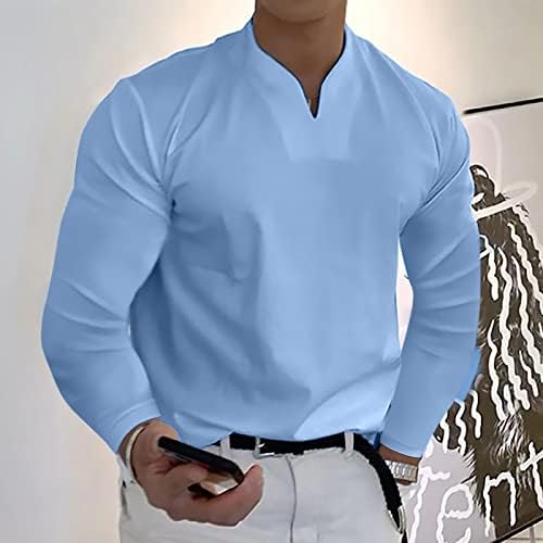 גברים של חולצות סתיו מזדמן מוצק צבע ארוך שרוול צווארון סוודר טרנדי רזה מתאים חולצה חולצות