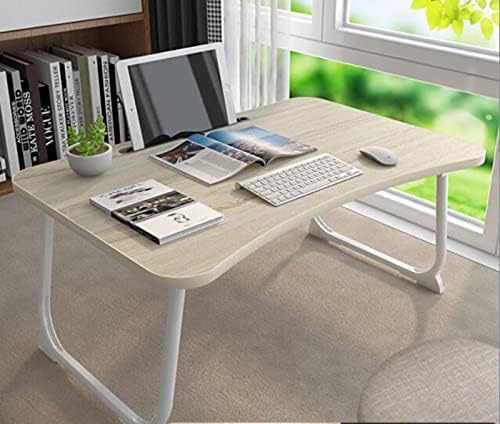 שולחן מחשב נייד מתקפל LKBBC למיטה, שולחן מחשב נייד עם אחסון, מגש מיטת הברכיים נייד מתקפל, שולחן רצפה 23.6 אינץ 'לציור, קריאה וכתיבה, מייפל