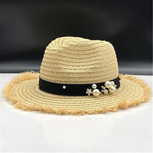 לרכוש כובע קש לרפיה ג'אז קיץ אביב אביב טיול נשים כובע פנאי פרל חוף כובעי שמש פרחים כובע פרח