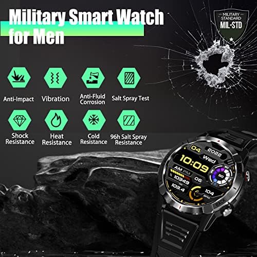 שעונים חכמים צבאיים לגברים עם Bluetooth Call 1.43 AMOLED תמיד בתצוגה של שעון חכם טקטי מחוספס חיצוני עם דופק לחץ דופק שינה צג כושר ספורט שעון לאנדרואיד iOS