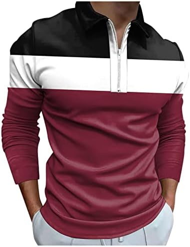 XXBR 2022 חולצות פולו גברים חדשות שרוול ארוך 1/4 צוואר גולף צוואר גולף טלאים מפוספס