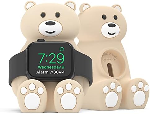 עמדת מטען דוב חמוד של Moshou תואמת את Apple Watch Series 8/7/6/SE/5/4/3/2/1, סיליקון רך, מצב שידת לילה, לבית, משרד, בית ספר