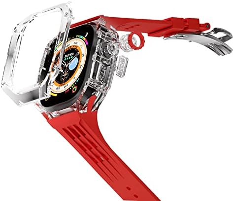מארז ערכת Mod שקוף של SJSW עבור Apple Watch 49 ממ פס ספורט גומי לסדרת IWatch Series Ultra 8 Silicone Watch Strap