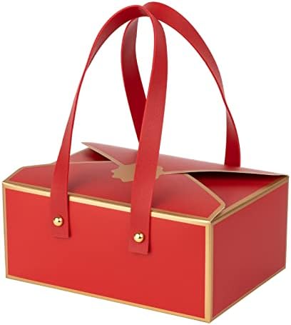 קופסאות עוגיות של המונט למתן מתנה - 4 חבילות קופסאות מאפייה, קל להרכבה קרטון דקורטיבי קופסת מתנה יוקרתית עם ידית עור דמוית תכשיטים, שוקולד וממתקים - 5x7x3 אינץ '