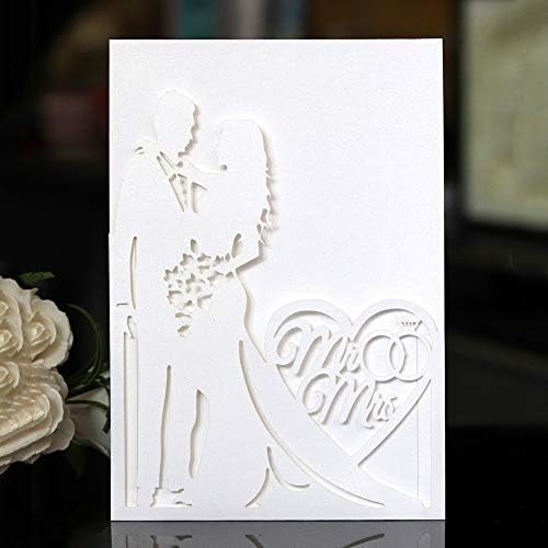 ערכות כרטיסי הזמנה לחתונה, 10 חבילות לייזר חתך חתן וחתן חלול משטח חלול קרטון ברכה רומנטי עם נייר להדפסה ומעטפה למקלחות כלה, מסיבות אירוסין
