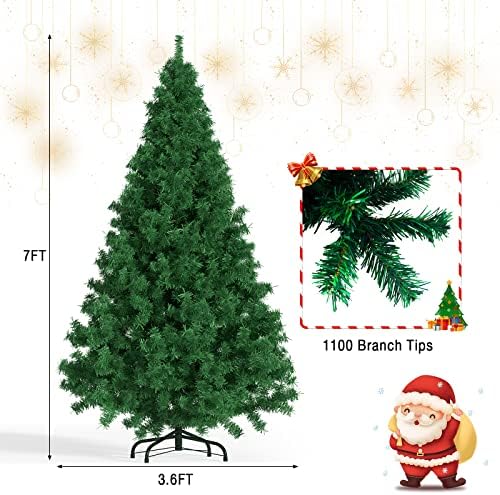 עץ חג מולד מלאכותי, עץ חג המולד המלא של 7ft לא מואר עם עמדת מתכת לבית, משרד, עונת המסיבות קישוט מקורה