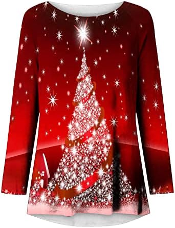 חג המולד חולצות לנשים עץ הדפסת עגול צוואר ארוך שרוול סווטשירט כושר רופף טוניקת חולצות ללבוש עם צועד