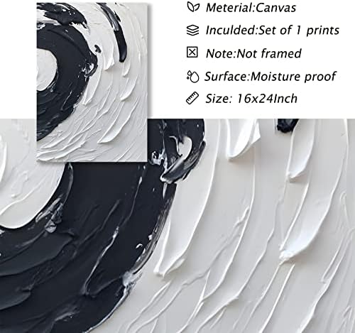 קיר שחור -לבן קיר קיר קנבס מודרני מופשט יצירות אמנות שחור לבן מרקם קיר פוסטר שחור לבן ואפור תמונות מופשטות מינימליסטיות ציור אמנות בד מרקם שחור לחדר 16x24 אינץ 'לא ממוסגר