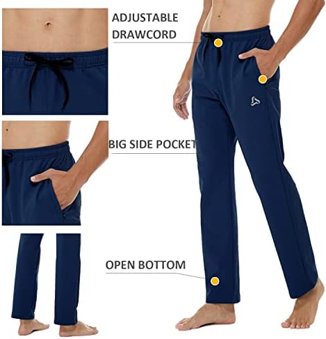 מכנסי טרנינג 'מזדמנים של המשי של מכנסי טרנינג כותנה מכנסיים מכנסיים רצה כותנה פתוחה ברגל ישרה מכנסי פיג'מה זכר עם כיסים
