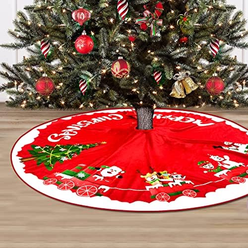 חצאית עץ חג המולד של HWTMXK, מחצלת עץ חג המולד 48 אינץ 'קישוטים לעץ חג המולד אדום, מתאימים לחצאיות עץ חג המולד לקישוט מסיבות חג פנימי חיצוני