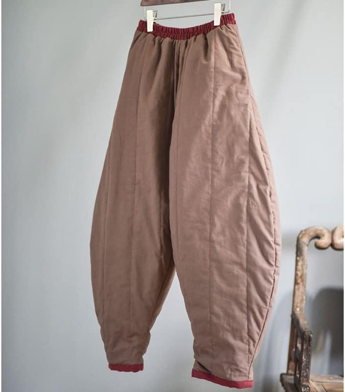 מכנסיים חמים נשים בחורף צבע אחיד מרופד מכנסי רגל רחבים