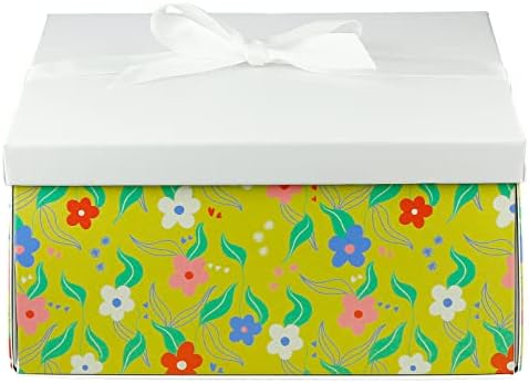 קופסת מתנה למקלחת כלה Moyeupac 9.5 X9.5 X4.8 עם מכסה עם סרט לבן ונייר עטיפה לעטיפת מתנות לחג, יום האם, חג המולד וקופסאות מתנה לחג שונות
