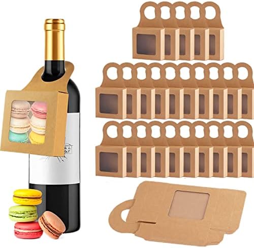 30 רוזן קראפט נייר קופסת בקבוק יין עם חלון תלייה קופסאות מתנה מתקפלות קופסאות יין למתנות בקבוקי יין לקישוט