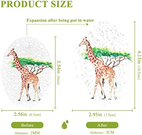 Alaza Giraffe African Animal הדפס ספוגים טבעיים ספוג תאית מטבח למנות שטיפת אמבטיה וניקוי משק בית, שאינו מגרש וידידותי לסביבה, 3 חבילות