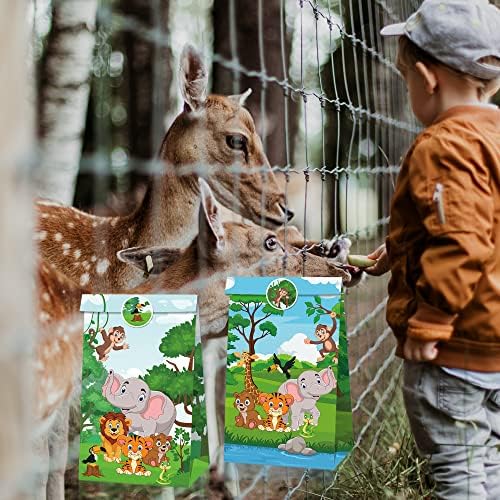 12 חתיכות חיות ג'ונגל ג'ונגל שקיות מתנה למסיבת נייר אדמות דשא ונושא בעלי חיים שקיות מסיבת יום הולדת שקית מתנה לנייר לילדים ציוד מסיבת יום הולדת