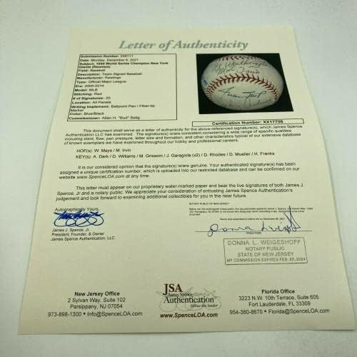 ווילי מייס 1954 בניו יורק ענקים עולמי סדרה העולמית קבוצת אלופות החתמה על בייסבול JSA - כדורי בייסבול חתימה