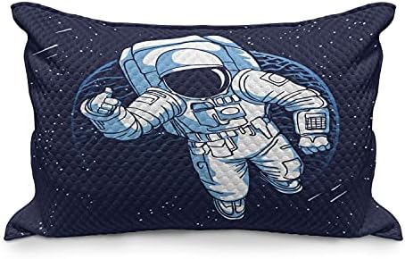 Ambesonne Astronaut Cullow Cutover, עיצוב מצויר של איש חלל בחלל החיצון הכוכב, כיסוי כרית מבטא קווין בגודל קווין לחדר שינה, 30 x 20, כחול כחול כחול